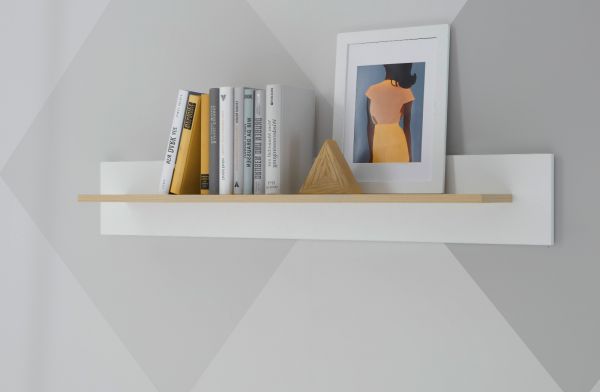 Wandboard Isgard in wei� matt und Scandi Eiche Wandregal skandinavisch 107 cm