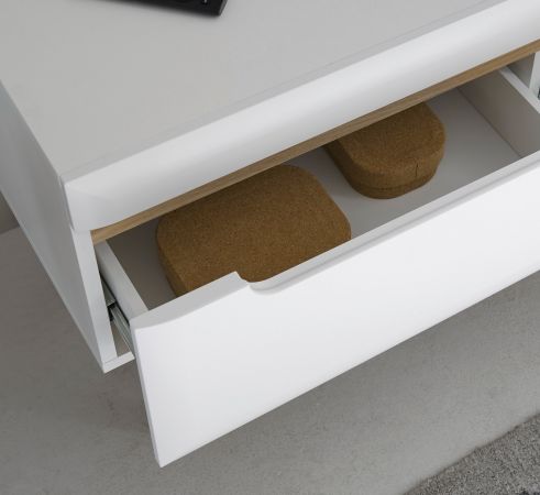 Sideboard Isgard in wei� matt und Scandi Eiche Kommode skandinavisch 160 cm, Soft-Close