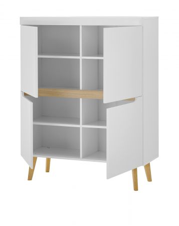 Highboard Isgard in wei� matt und Scandi Eiche Kommode skandinavisch 107 x 134 cm