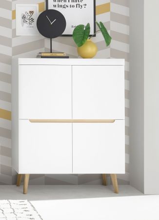 Highboard Isgard in wei� matt und Scandi Eiche Kommode skandinavisch 107 x 134 cm