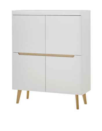 Highboard Isgard in wei� matt und Scandi Eiche Kommode skandinavisch 107 x 134 cm