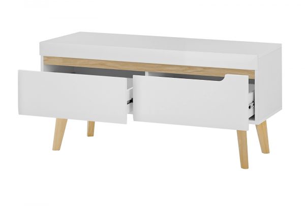 Wohnwand Isgard in wei� matt und Scandi Eiche Wohnkombination skandinavisch 4-teilig 290 x 197 cm