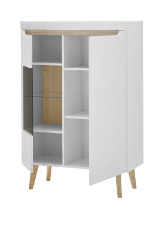 Wohnwand Isgard in wei� matt und Scandi Eiche Wohnkombination skandinavisch 4-teilig 290 x 197 cm