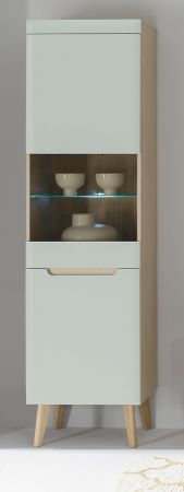 Vitrine Isgard in Pistazie matt und Scandi Eiche Vitrinenschrank 53 x 197 cm mit Soft-Close