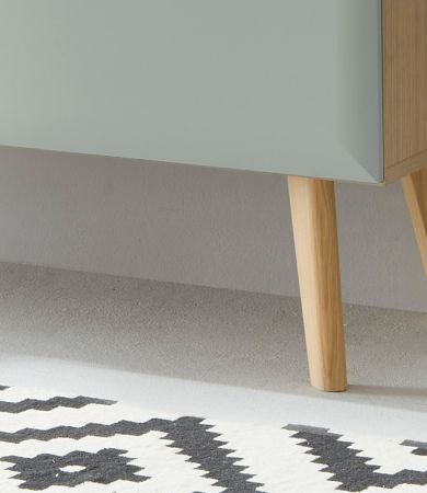 Wohnwand Isgard in Pistazie matt und Scandi Eiche Wohnkombination skandinavisch 4-teilig 344 cm