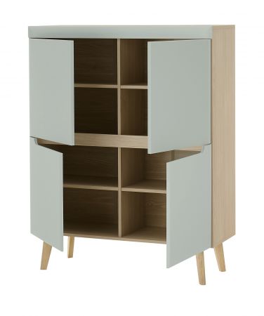 Wohnwand Isgard in Pistazie matt und Scandi Eiche Wohnkombination skandinavisch 4-teilig 344 cm