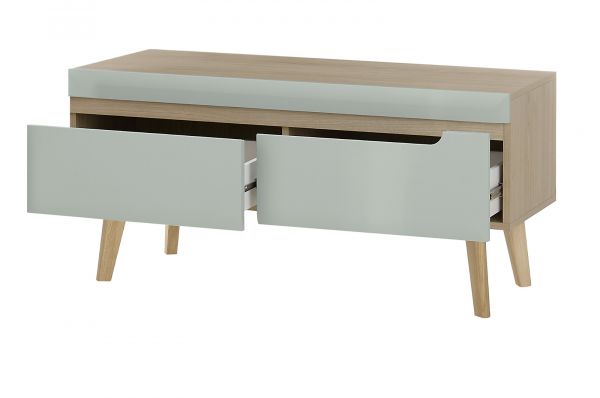 Wohnwand Isgard in Pistazie matt und Scandi Eiche Wohnkombination skandinavisch 4-teilig 344 cm