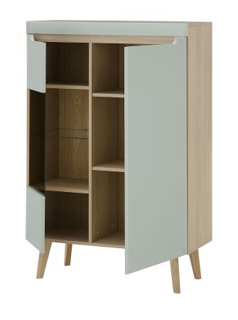 Wohnwand Isgard in Pistazie matt und Scandi Eiche Wohnkombination skandinavisch 4-teilig 344 cm