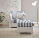 Sessel Set Hooge in creme und blau Landhaus Wohnzimmer Loungesessel inklusive Hocker