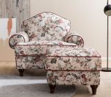 Sessel Set Elita in creme Landhaus Blumen Design Loungesessel inklusive Hocker