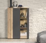Highboard Avila in grau und Evoke Eiche Vitrine 90 x 132 cm