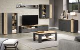 Highboard Avila in grau und Evoke Eiche Vitrine 90 x 132 cm