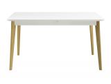 Esstisch Isgard in wei� matt und Scandi Eiche K�chentisch skandinavisch ausziehbar mit Einlegeplatte 140 - 180 x 80 cm