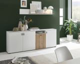 Sideboard Merced in wei� matt und Evoke Eiche Kommode 4-t�rig Breite 200 cm, Soft-Close