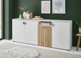 Sideboard Merced in wei� matt und Evoke Eiche Kommode 4-t�rig Breite 200 cm, Soft-Close