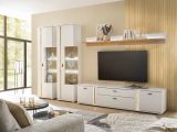 Vitrine Bellport in wei� matt und Wotan Eiche Vitrinenschrank inklusive Frontbeleuchtung 55 x 200 cm