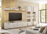 Vitrine Bellport in wei� matt und Wotan Eiche Vitrinenschrank inklusive Frontbeleuchtung 55 x 200 cm