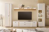 Stauraumschrank Bellport in wei� matt und Wotan Eiche Mehrzweckschrank inklusive Frontbeleuchtung 55 x 200