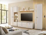 Stauraumschrank Bellport in wei� matt und Wotan Eiche Mehrzweckschrank inklusive Frontbeleuchtung 55 x 200
