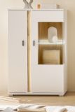 Vitrine Bellport in wei� matt und Wotan Eiche Highboard inklusive Frontbeleuchtung 80 x 125 cm