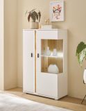 Vitrine Bellport in wei� matt und Wotan Eiche Highboard inklusive Frontbeleuchtung 80 x 125 cm
