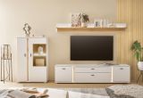 Vitrine Bellport in wei� matt und Wotan Eiche Highboard inklusive Frontbeleuchtung 80 x 125 cm