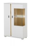 Vitrine Bellport in wei� matt und Wotan Eiche Highboard inklusive Frontbeleuchtung 80 x 125 cm