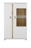 Vitrine Bellport in wei� matt und Wotan Eiche Highboard inklusive Frontbeleuchtung 80 x 125 cm