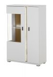 Vitrine Bellport in wei� matt und Wotan Eiche Highboard inklusive Frontbeleuchtung 80 x 125 cm