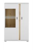 Vitrine Bellport in wei� matt und Wotan Eiche Highboard inklusive Frontbeleuchtung 80 x 125 cm