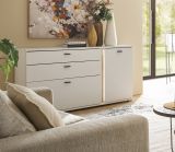 Sideboard Bellport in wei� matt und Wotan Eiche Kommode inklusive Frontbeleuchtung 150 cm