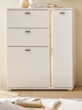 Highboard Bellport in wei� matt und Wotan Eiche Kommode inklusive Frontbeleuchtung 100 x 125 cm