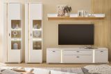 Wohnwand Bellport in wei� matt und Wotan Eiche Wohnkombination inklusive Frontbeleuchtung 330 x 200