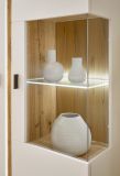 Wohnwand Bellport in wei� matt und Wotan Eiche Wohnkombination inklusive Frontbeleuchtung 290 cm
