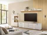 Wohnwand Bellport in wei� matt und Wotan Eiche Wohnkombination inklusive Frontbeleuchtung 290 cm