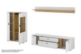 Wohnwand Bellport in wei� matt und Wotan Eiche Wohnkombination inklusive Frontbeleuchtung 290 cm