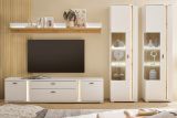 Wohnwand Bellport in wei� matt und Wotan Eiche Wohnkombination inklusive Frontbeleuchtung 330 x 200