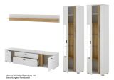 Wohnwand Bellport in wei� matt und Wotan Eiche Wohnkombination inklusive Frontbeleuchtung 330 x 200