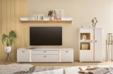 Wohnwand Bellport in wei� matt und Wotan Eiche Wohnkombination inklusive Frontbeleuchtung 290 cm