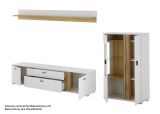 Wohnwand Bellport in wei� matt und Wotan Eiche Wohnkombination inklusive Frontbeleuchtung 290 cm
