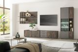 Vitrine Piano in Thermo Eiche und grau Vitrinenschrank mit Soft-Close 80 x 200 cm