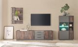 TV-Lowboard Piano in Thermo Eiche und grau XL TV Unterteil mit Soft-Close 200 x 50 cm