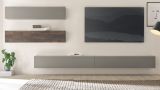 Wohnwand Piano in Thermo Eiche und grau Wohnkombination 4-teilig 380 x 200 cm