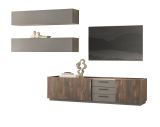 Wohnwand Piano in Thermo Eiche und grau Wohnkombination 3-teilig mit Soft-Close 300 x 200 cm