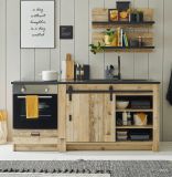 K�che Stove in Used Wood hell und anthrazit K�chenschrank Set 4-teilig 196 x 180 cm