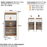 Badezimmer Kommode Linea in wei� matt Lack und Artisan Eiche Badschrank 36 x 79 cm