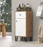 Badezimmer Kommode Linea in wei� matt Lack und Artisan Eiche Badschrank 36 x 79 cm