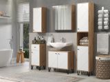 Badezimmer Kommode Linea in wei� matt Lack und Artisan Eiche Badschrank 36 x 79 cm