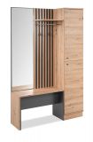 Kompaktgarderobe Madem in Artisan Eiche und Anthrazit mit 3D-Lamellen Garderobe mit Spiegel 122 x 190 cm