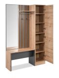 Kompaktgarderobe Madem in Artisan Eiche und Anthrazit mit 3D-Lamellen Garderobe mit Spiegel 122 x 190 cm
